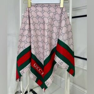 NWT 34”x34” Silk Square Scarf. Color pink, green with Monogram. smoke free home.